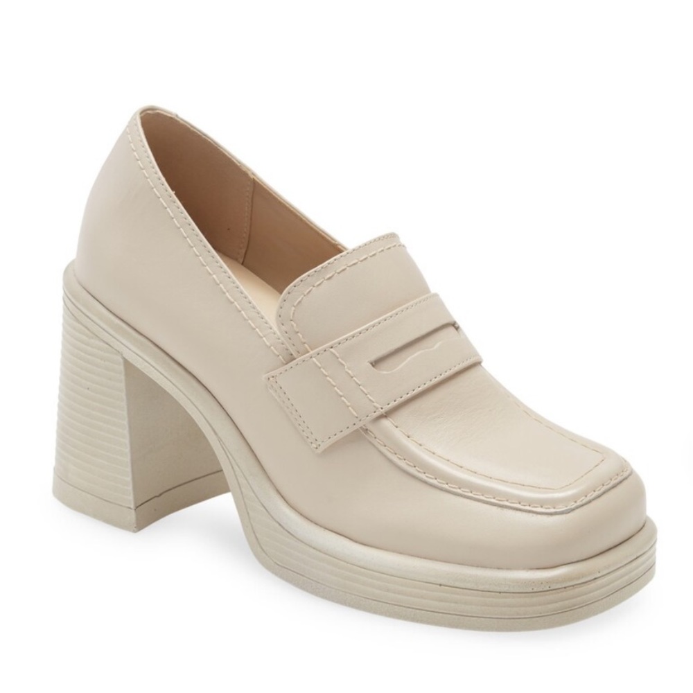 STEVE MADDEN FULFILL WOMENS LEATHER SQUARE TOE LOAFER HEELS